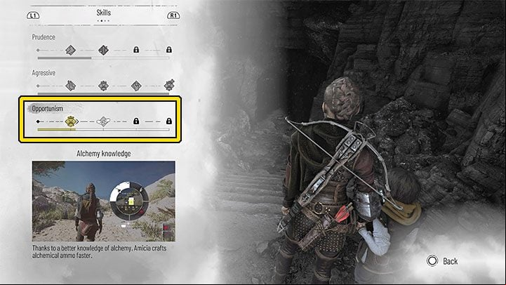 Opportunism is one of Amicia's three skill categories - Plague Tale Requiem: How to increase Opportunism? - FAQ - A Plague Tale Requiem Guide, Walkthrough