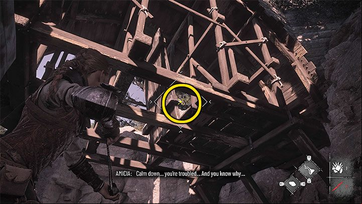 You must locate the raised bridge above you and shoot the hook with your sling - Plague Tale Requiem: Chapter 5 (In Our Wake) - list of secrets - Hugo Herbarium and Souvenirs - A Plague Tale Requiem Guide, Walkthrough