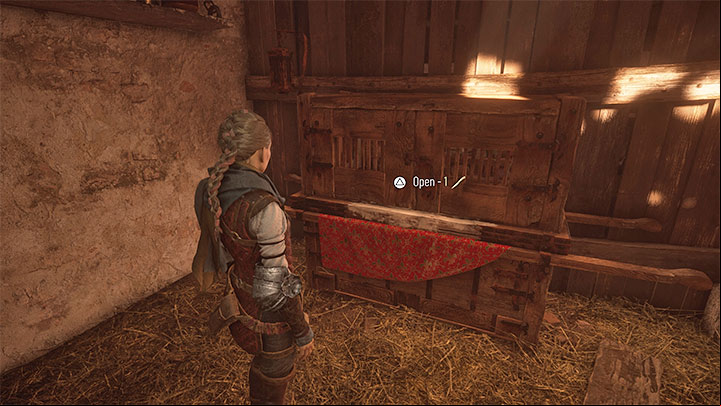Start by recovering Amicia's equipment, which is lying in the barn - Plague Tale Requiem: Secret Chests in Chapter 3 (A Burden of Blood) - list, locations - Secret chests - A Plague Tale Requiem Guide, Walkthrough