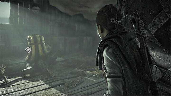 There is only one possible path ahead - the door of the upper hut near the area where you faced the armored soldier - Plague Tale Requiem: Chapter 7, Reach Sophias boat - walkthrough - Chapter 7 - Felons - A Plague Tale Requiem Guide, Walkthrough