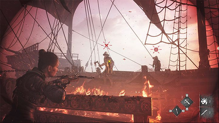 Also attack enemies moving between the ships and those aboard the Count's ship - Plague Tale Requiem: Chapter 14, Get away from the Counts ship - walkthrough - Chapter 14 - Healing Our Wounds - A Plague Tale Requiem Guide, Walkthrough