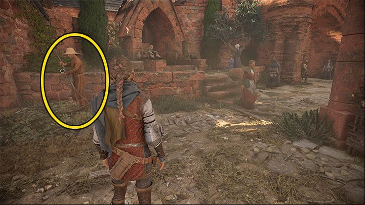 The florist will tell you that her husband is near the fountain - Plague Tale Requiem: Chapter 2, Walk to the house - walkthrough - Chapter 2 - Newcomers - A Plague Tale Requiem Guide, Walkthrough