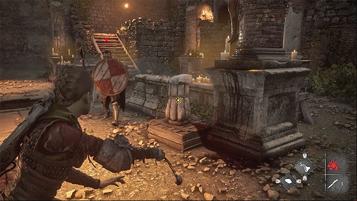 Shield-wielding foes can be problematic - Plague Tale Requiem: Chapter 10, Survive the assault - walkthrough - Chapter 10 - Bloodline - A Plague Tale Requiem Guide, Walkthrough