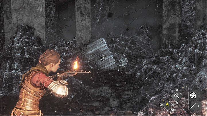 You have to go through the lower area and use the Ignifer to light a fire - A Plague Tale Requiem: Chapter 11, Open the gate - walkthrough - Chapter 11 - The Cradle of Centuries - A Plague Tale Requiem Guide, Walkthrough