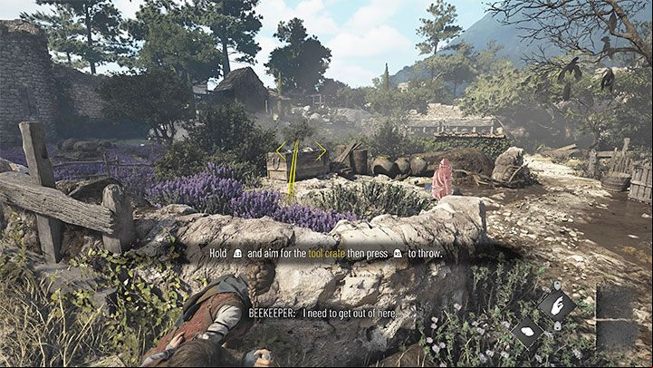 After leaving the hut you'll need to distract an enemy for the first time - Plague Tale Requiem: Chapter 1, Reach the castle - walkthrough - Chapter 1 - Under a New Sun - A Plague Tale Requiem Guide, Walkthrough