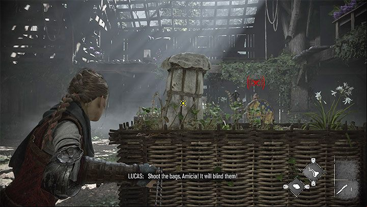 The first opponent with a shield will appear - Plague Tale Requiem: Chapter 3, Find and rescue Lucas - walkthrough - Chapter 3 - A Burden of Blood - A Plague Tale Requiem Guide, Walkthrough