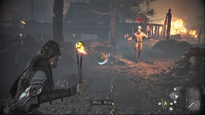 No matter the technique you use, stay at a safe distance, as Amicia or tall grass where she hides in can be set on fire when the explosion occurs - Plague Tale Requiem: Chapter 4, Get to Joseph at the pontoon - walkthrough - Chapter 4 - Protectors Duty - A Plague Tale Requiem Guide, Walkthrough