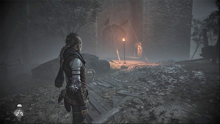 Head towards the castle walls located at the opposite end of the bonfire area - Plague Tale Requiem: Chapter 4, Get to Joseph at the pontoon - walkthrough - Chapter 4 - Protectors Duty - A Plague Tale Requiem Guide, Walkthrough