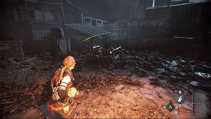 The next step is to throw an Ignifer round at the wheeled cart - Plague Tale Requiem: Chapter 4, Find the Orders boat - walkthrough - Chapter 4 - Protectors Duty - A Plague Tale Requiem Guide, Walkthrough