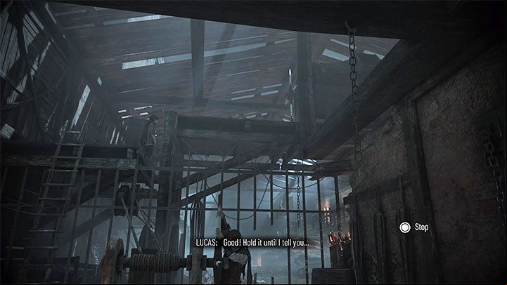 Interact with the crank and wait for Lucas to position himself in the right place at the top - Plague Tale Requiem: Chapter 4, Find the Orders boat - walkthrough - Chapter 4 - Protectors Duty - A Plague Tale Requiem Guide, Walkthrough
