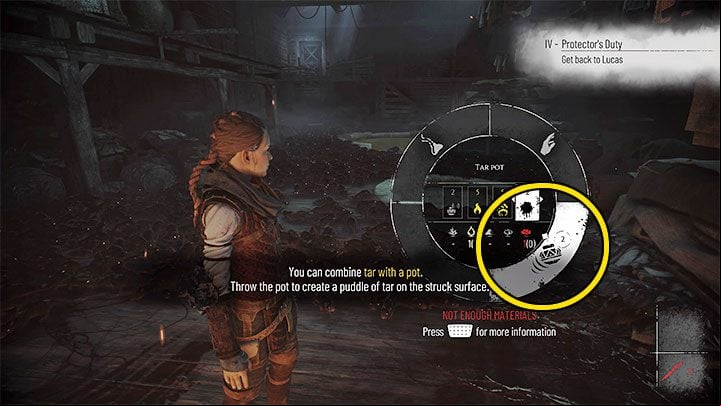 You can now mix tar with some of your gadgets - Plague Tale Requiem: Chapter 4, Find the Orders boat - walkthrough - Chapter 4 - Protectors Duty - A Plague Tale Requiem Guide, Walkthrough