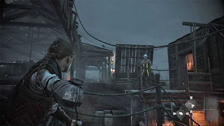 Approach the soldier and use the slingshot on the hook next to him - Plague Tale Requiem: Chapter 4, Find the Orders boat - walkthrough - Chapter 4 - Protectors Duty - A Plague Tale Requiem Guide, Walkthrough
