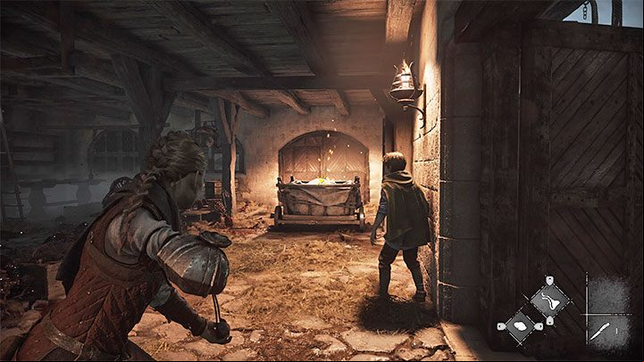 Push the saltpeter cart through to enter a new room - A Plague Tale Requiem: Chapter 3, Exit the city - walkthrough - Chapter 3 - A Burden of Blood - A Plague Tale Requiem Guide, Walkthrough