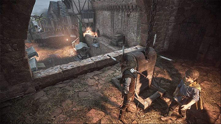 Reach the twisting staircase leading to the gate lifting mechanism - A Plague Tale Requiem: Chapter 3, Exit the city - walkthrough - Chapter 3 - A Burden of Blood - A Plague Tale Requiem Guide, Walkthrough