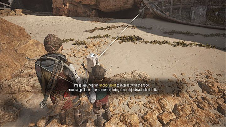 Once you reach the boat, you'll receive an objective to find an Anchor Point - Plague Tale Requiem: Chapter 7, Cross the beach - walkthrough - Chapter 7 - Felons - A Plague Tale Requiem Guide, Walkthrough