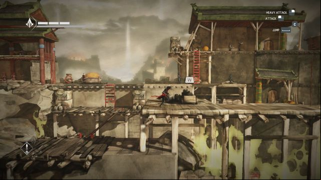 Now, to make it easier and faster you can walk down from the haystack (collecting the shard on the way) and walk through the collapsed beam - Vengeance - walkthrough for sequence 12 - Walkthrough - Assassins Creed Chronicles: China - Game Guide and Walkthrough
