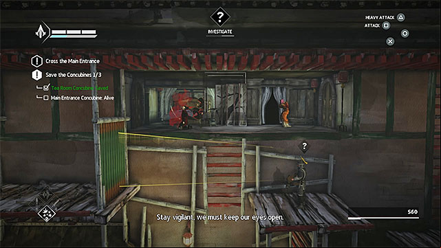 It is best to reach the Concubine after stunning the enemy with a crossbow - Old Friend - walkthrough for sequence 9 - Walkthrough - Assassins Creed Chronicles: China - Game Guide and Walkthrough