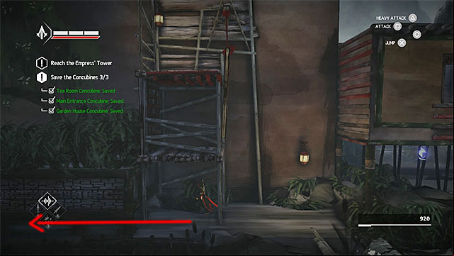 Go right and by new enemy by hiding behind a column (important - it will turn right after some time - Old Friend - walkthrough for sequence 9 - Walkthrough - Assassins Creed Chronicles: China - Game Guide and Walkthrough