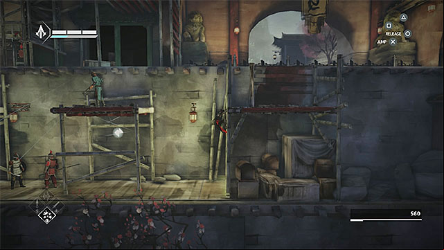 Shard is hanging near talking guards - Shards in sequence 9 - Old Friend - Animus shards - Assassins Creed Chronicles: China - Game Guide and Walkthrough