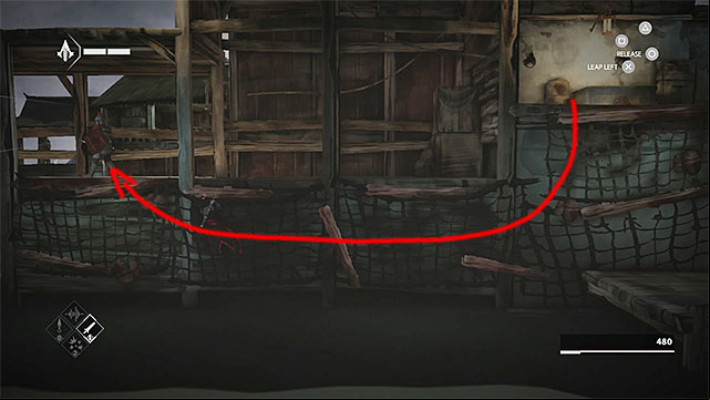 Move on the net to the left to reach the secret - The Port - walkthrough for sequence 3 - Walkthrough - Assassins Creed Chronicles: China - Game Guide and Walkthrough