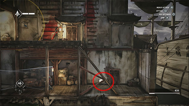 Secret is located below the ledge with second informant - Shards in sequence 3 - The Port - Animus shards - Assassins Creed Chronicles: China - Game Guide and Walkthrough