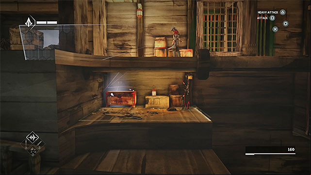 You must by guards to reach the ledge with a chest - Treasure chests in sequence 3 - The Port - Treasure chests - Assassins Creed Chronicles: China - Game Guide and Walkthrough