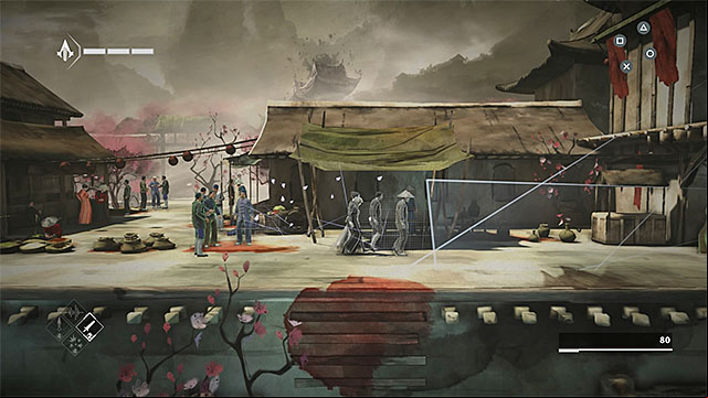Hide in the crowd and the guards near the gate - The Search - walkthrough for sequence 6 - Walkthrough - Assassins Creed Chronicles: China - Game Guide and Walkthrough