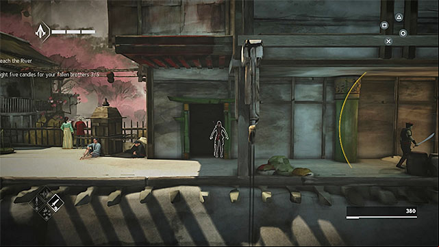 You can leave the hideout after the enemy with heightened senses stop looking behind himself - The Search - walkthrough for sequence 6 - Walkthrough - Assassins Creed Chronicles: China - Game Guide and Walkthrough