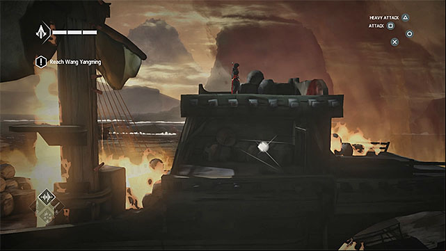 Secret can be found after ing through masts on the burning ship - Shards in sequence 5 - Consequences - Animus shards - Assassins Creed Chronicles: China - Game Guide and Walkthrough