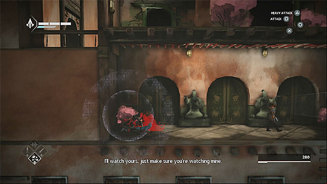 Second Wei Bins bodyguard should be attacked from above - The Snake - walkthrough for sequence 7 - Walkthrough - Assassins Creed Chronicles: China - Game Guide and Walkthrough