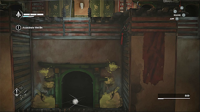 Jump to the lower ledge with data shard - Shards in sequence 7 - The Snake - Animus shards - Assassins Creed Chronicles: China - Game Guide and Walkthrough