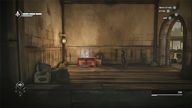 Go left from the haystack in which you have landed after performing the leap of faith - Treasure chests in sequence 8 - Hunted - Treasure chests - Assassins Creed Chronicles: China - Game Guide and Walkthrough