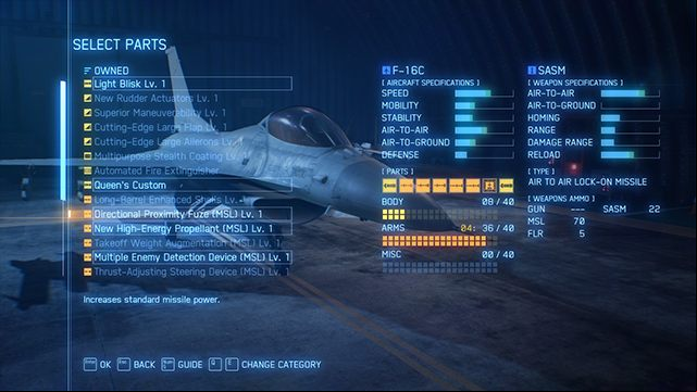 At the beginning, it is worth investing in parts that improve the performance of armament. - Starting tips for Ace Combat 7 - For beginners - Ace Combat 7 Skies Unknown Guide