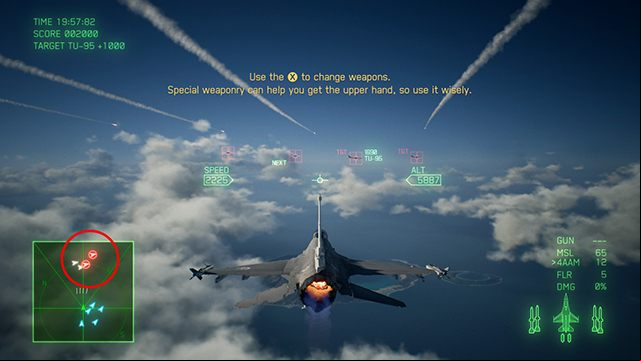 Targets marked with a red circle are more important than those marked with a white circle. - Starting tips for Ace Combat 7 - For beginners - Ace Combat 7 Skies Unknown Guide