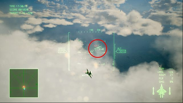 The vector in the middle of the screen shows the direction of your target. However, in this example, it is better to switch to another target - it will give you a perfect chance to shoot. - Aerial combat in Ace Combat 7 Skies Unknown - Air combat - Ace Combat 7 Skies Unknown Guide