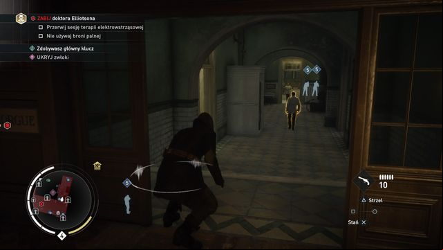 The corridor that leads to the morgue. Two marked enemies are related to a side objective. - 05 - Overdose | Syndicate Sequence 4 Walkthrough - Sequence 4 - Assassins Creed: Syndicate Game Guide & Walkthrough