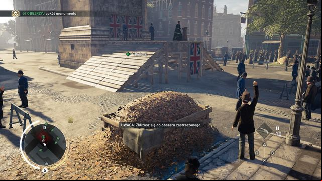 You can quickly sneak under the wooden platform from the haystack. - 07 - A Room with a View | Syndicate Sequence 5 Walkthrough - Sequence 5 - Assassins Creed: Syndicate Game Guide & Walkthrough