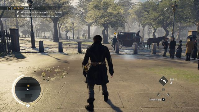 Quickly jump on the roof of the carriage after the thief will enter it. - 02 - Hells Bells | Charles Dickens Memories - Charles Dickens Memories - Assassins Creed: Syndicate Game Guide & Walkthrough