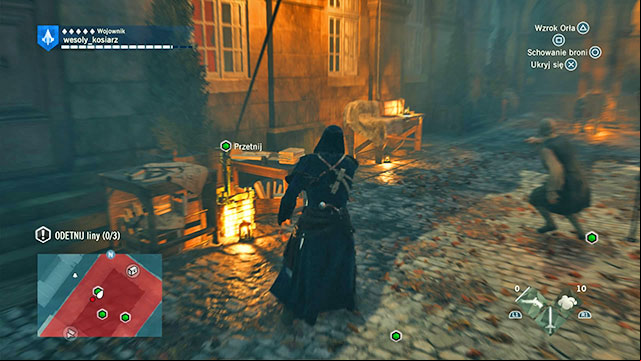 Right after the cut scene, youll have to cut three ropes that hold the balloon in place - 03 - The Escape | Sequence 9 of AC Unity - Sequence 9 - Assassins Creed: Unity Game Guide & Walkthrough