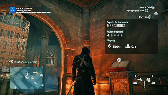 The first Nostradamus Enigma is in the underground of the Cafe Theatre, right next to the Armor of Thomas de Carneillon - Side missions | Ile Saint-Louis map in AC Unity - Ile Saint-Louis - Assassins Creed: Unity Game Guide & Walkthrough