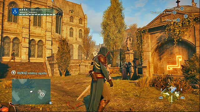 The third solution is in the cemetery behind the Madeleine church, on the wall of the crypt close to the boundary of the simulation and the house, where you receive the Marianne REturns Home mission - Side quests | Tuileries map in AC Unity - Tuileries - Assassins Creed: Unity Game Guide & Walkthrough