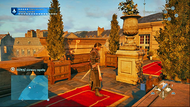 The first solution is above the entrance to the Bourbon Palace, above the bench - Side quests | Saint-Thomas-dAquin map in AC Unity map in AC Unity - Saint-Thomas-dAquin - Assassins Creed: Unity Game Guide & Walkthrough