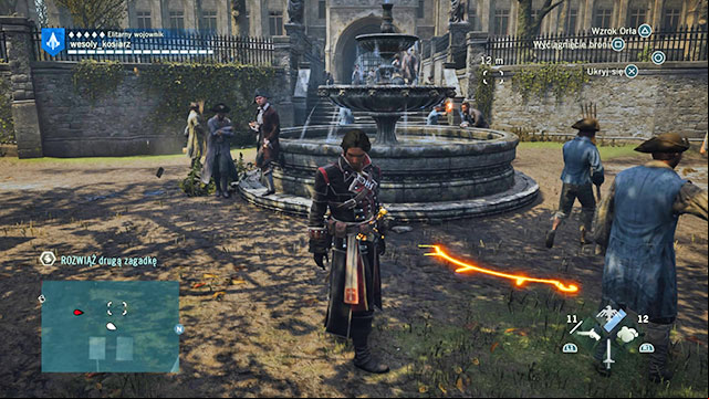 The second solution is next to the fountain in the palace gardens - Side quests | Saint-Marcel map in AC Unity - Saint-Marcel - Assassins Creed: Unity Game Guide & Walkthrough