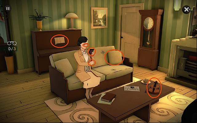 Make an observation of the living room (click on the piano; three clues), look at the piano, worn furniture, (sofa Megan is sitting on) and a violin on the table - Go to Bettys house at No.22 on the High Street and question Megan - Chapter two - Bexhill - Agatha Christie: The ABC Murders - Game Guide and Walkthrough