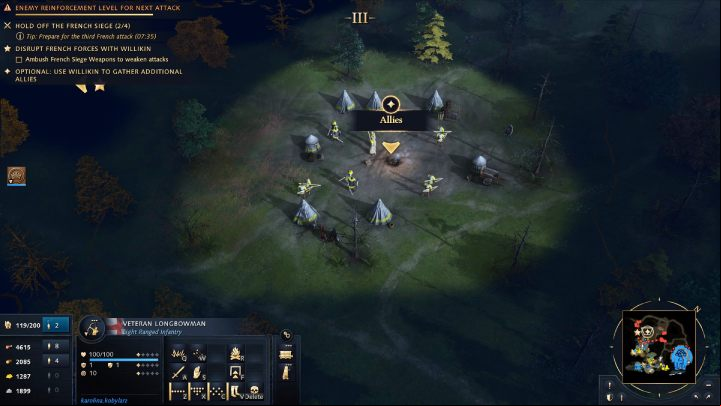 After pushing back the 2nd wave of enemies, mark Willikin and gather more allies from the nearby camp - Age of Empires 4: The Siege of Dover (The Normans) - walkthrough - The Normans - Age of Empires 4 Guide