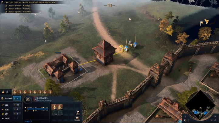 In Roslavl, build the Barracks and create a new infantry and cavalry unit - Age of Empires 4: Moscow versus Lithuania (The Rise of Moscow) - walkthrough - The Rise of Moscow - Age of Empires 4 Guide