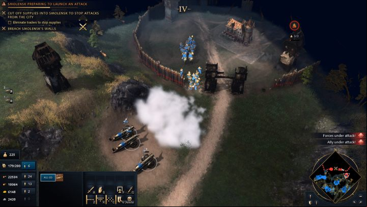 If you already have a unit waiting by the road on the eastern part of the map, take the path north and destroy the enemy base to get to the Traders' trail as quickly as possible - Age of Empires 4: Moscow versus Lithuania (The Rise of Moscow) - walkthrough - The Rise of Moscow - Age of Empires 4 Guide