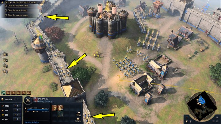 Start producing new military units and upgrades immediately - Age of Empires 4: First Battle of Lincoln (The Normans) - walkthrough - The Normans - Age of Empires 4 Guide
