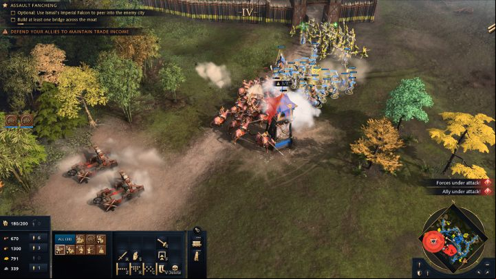 Divide the troops in front of your fort into 2 groups and send them to defend the 2 camps marked on the minimap - Age of Empires 4: The Fall of Xiangyang (The Mongol Empire) - walkthrough - The Mongol Empire - Age of Empires 4 Guide