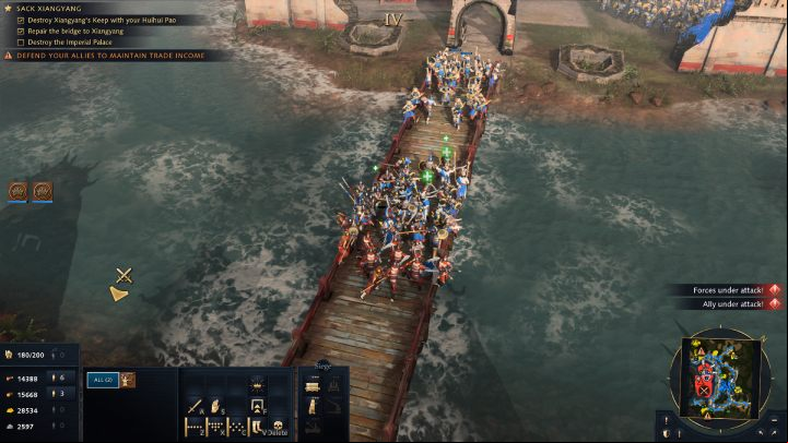 When you enter the bridge, you will be attacked by a squad of heavy infantry and archers - Age of Empires 4: The Fall of Xiangyang (The Mongol Empire) - walkthrough - The Mongol Empire - Age of Empires 4 Guide